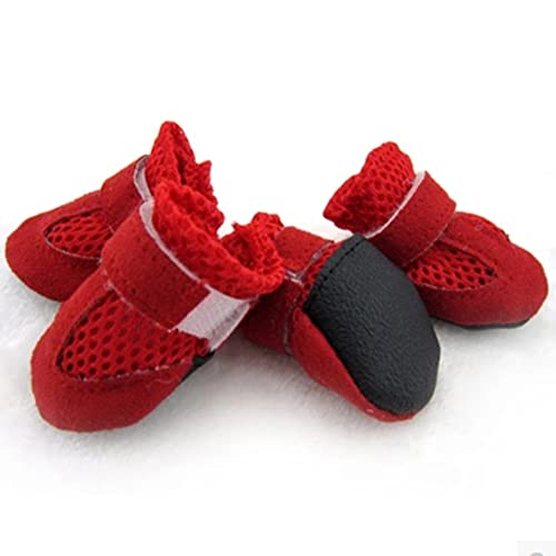 SMDARROY Dog Shoes Mesh Breathable Soft Sole Shoes for Dogs Bichon Teddy Pet Shoes Dog Boots (Pack of 8), 2 sets of red shoes - Image 2