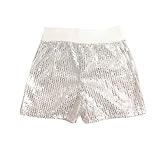 Boys Girls Sequin Shorts Kids Sparkly Glitter Shorts 70s Disco Party Stage Performance Shorts 3-11 Years Silver