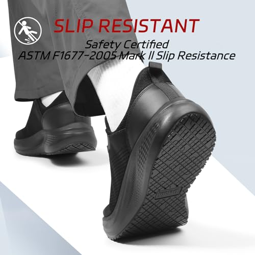 Slip Resistant Work Shoes for Men, Black Zapatos de Trabajo para Hombres, Slip on Comfortable Lightweight Food Service Chef Sneakers in Kitchen Restaurant, US 6.5-132