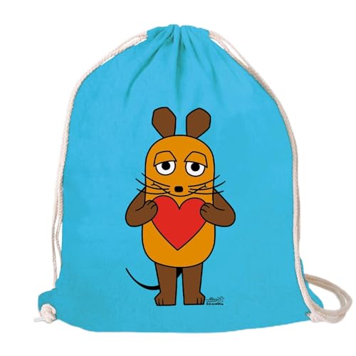 Logoshirt Sendung mit der Maus I Maus I Herz I Stoffbeutel I bedruckt I hellblau I AZO-free I stabiler Kordelzug I Lizenziertes Design