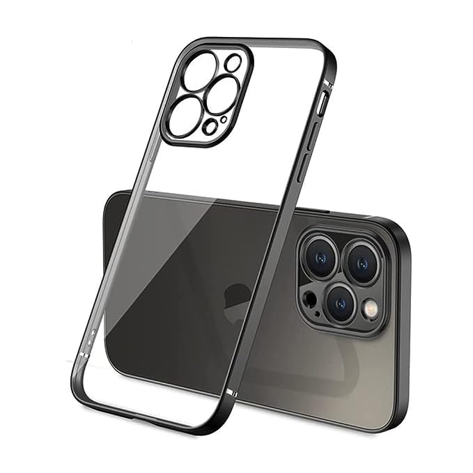 Dhavals shoppe Full Protection Anti Slip Scratch Resistant Shockproof Electroplating Camera Protection Clear Soft Silicone TPU Slim Back Cover Compatible with iPhone 15 Pro - Black