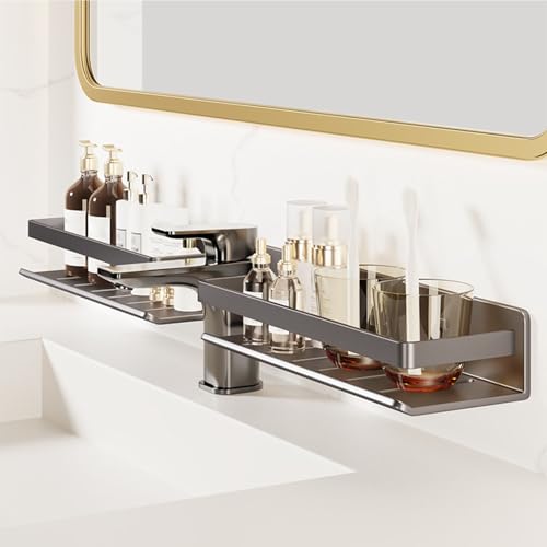 Boyuan Étagère Douche sans Perçage, Étagère Salle de Bain Murale, Etagère de Rangement Au-Dessus de l'évier, Etagere de Lavabo avec Evacuation, Organiseur Amovible pour Salle de Bain et Cuisine, Gris