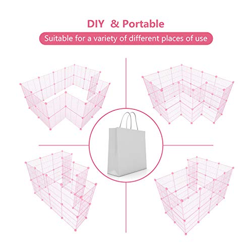 Tespo Pet Playpen, Small Animal Cage Indoor Portable Metal Wire yd Fence for Small Animals, Guinea Pigs, Rabbits Kennel Crate Fence Tent 15 X 12 inch Pink