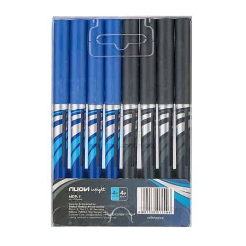 Image of Insight Liquid Ink Rollerball Pens | 0.5mm Micro Tip with Sleek & Lightweight Body | Quick-Dry, Smudge-Free Ink for Smooth Ink flow | Ideal for Office, School & Journal (Blue & Black, Pack of 8)