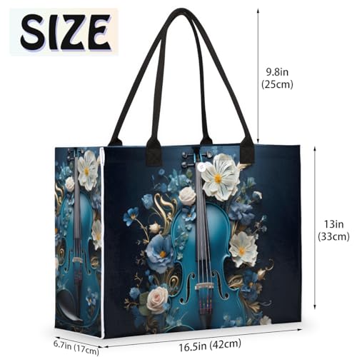 Blue Guitar Flower Tote Bag for Women Large Beach Bag Reusable Tote Bags for Work Travel Beach Shopping2