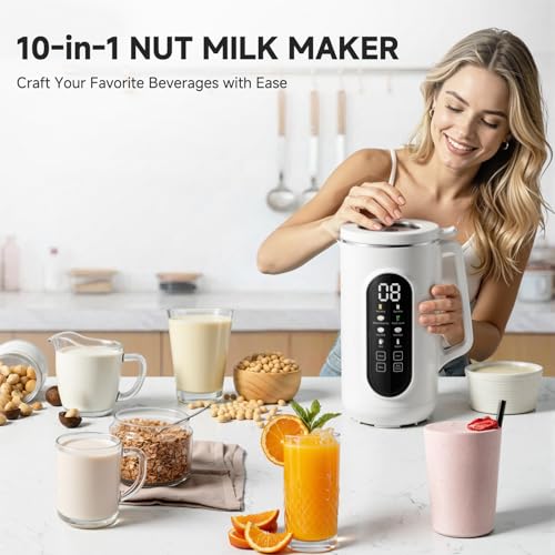Image of AMZCHEF 10 in 1 Nut Milk Maker Machine, 40oz Soy Milk Blender,10 Blades | Homemade Almond, Oat, Coconut, Plant Based Milks and Non Dairy Beverages, Delay Start, Keep Warm, Auto-clean