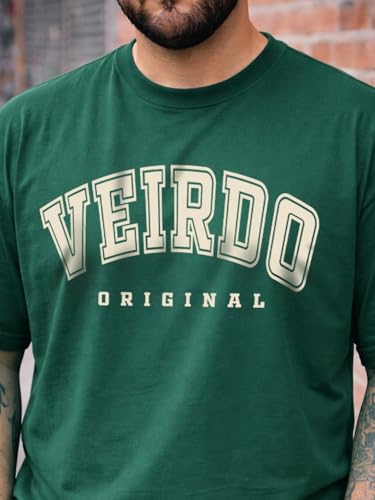 Image of Veirdo 100% Pure Cotton Oversized Fit Drop Shoulder Aesthetic Front Chest Typo Graphic Printed T-Shirt for Men (Sizes : 2XL to 5XL)