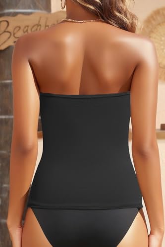 Aqua Eve Strapless Tankini Top Only for Women Bandeau Bathing Suits Ruched Tummy Control Tankini Top No Bottom4
