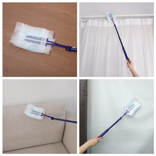 Lvefyti 51 Stück Staubmagnet Set, 50 Stück Staubwedel Nachfüll mit Teleskopgriff,Mikrofaser Staubreinigungsbürste,Einweg Reinigungsstaub Staubtuch für Zuhause Schule Büro