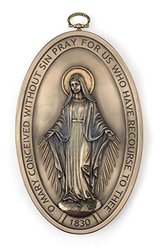 Veronese Design 8.5 Inch Medal of Our Lady of Graces Miraculous Medal Devotional Medal Bronze Finish Wall Sculpture