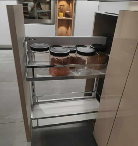 Image of DBR Kitchen Cabinet Side Mounted Bottle Pull Out Unit BPO with Soft Close (300 MM, Chrome, Flat Line)