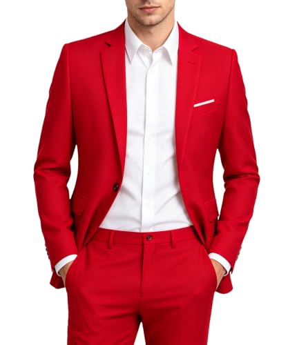 Mens Suit Slim Fit 2 Piece Wedding Party Tux Suits for Men, Red, 30