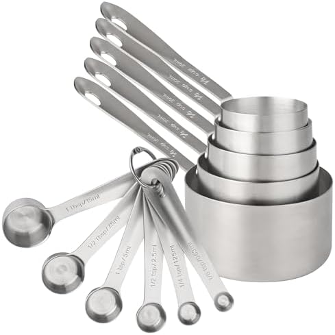 SPUVGVC Measuring Cups and Spoons Set, 18/10 Stainless Steel Measuring Cups and Spoons Set, 5 Metal Measuring cups & 6 Baking Measuring Spoons, Imperial & Metric Measuring Cups and Spoons Set 11