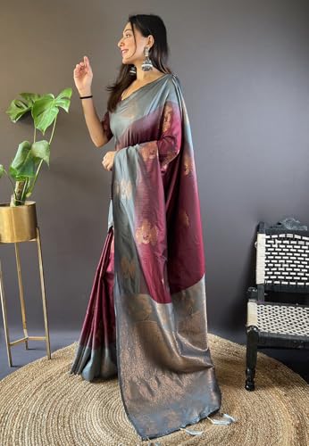 Image of SGF11- Women's Kanjivaram Woven Soft Silk Saree With Blouse Piece