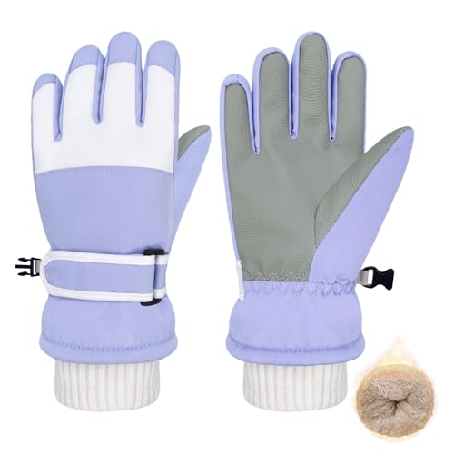 Beurlike Winter Gloves for Kids Waterproof Warm Fleece Ski Snow Mitten Gloves Gift for Boys Girls Cold Weather Sports(PurpleM)