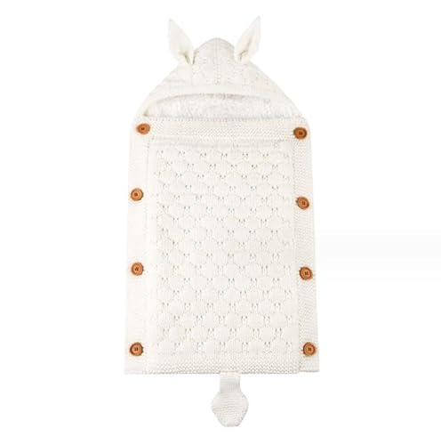 ベビーニット寝袋 赤ちゃん布団 ベビー寝袋 0-12ヶ月 メリヤス生地 春秋冬対応 新生児のおくるみ毛布 フード付き ベビーカーラップ 新生児用 寝袋 出産準備 出産祝い (白)