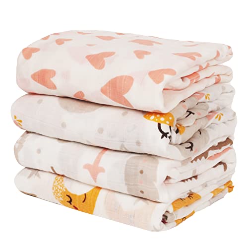 Image of Viviland Muslin Baby Swaddle Blankets, Bamboo Cotton Soft Nursery Swaddle for Newborn Boys and Girls, Gender Neutral Receiving Blankets for Infants, Unicorn & Star Pattern, 47 * 47 inches 4 Pack