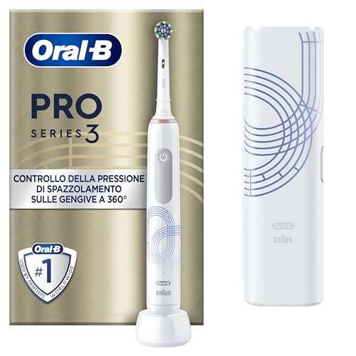 Oral-B Spazzolino Elettrico Ricaricabile Pro Series 3 Bianco, 1 Testina di Ricambio, 1 Custodia da...