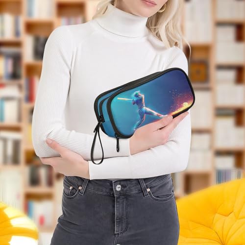 Image of Pencil Case Big Capacity Baseball Sport Handheld 3 Compartments Pencil Pouch Portable Large Storage Canvas Pencil Bag for Boys Girls Adults Students