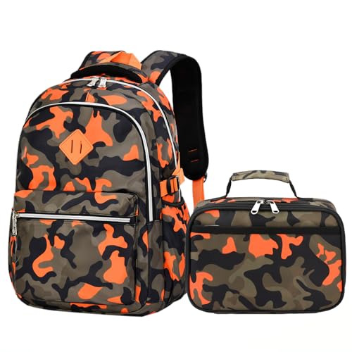 Image of Ladyzone Camo School Backpack Lunch Box Set Lightweight Schoolbag Travel Camp Outdoor Daypack