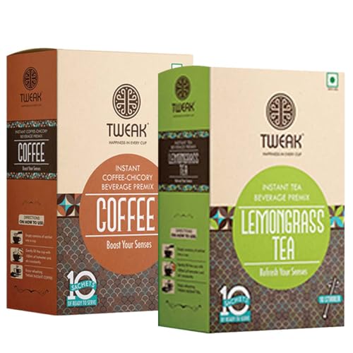 Image of TWEAK Instant Premixes Lemongrass + Coffee Sachet Combo (16g x 10 Sachets in One Pack) Premium Blend & Rich Aromatic Coffee & Lemongrass Tea Premix Perfect for Vending Machine BlackCoffee /Tea Lovers