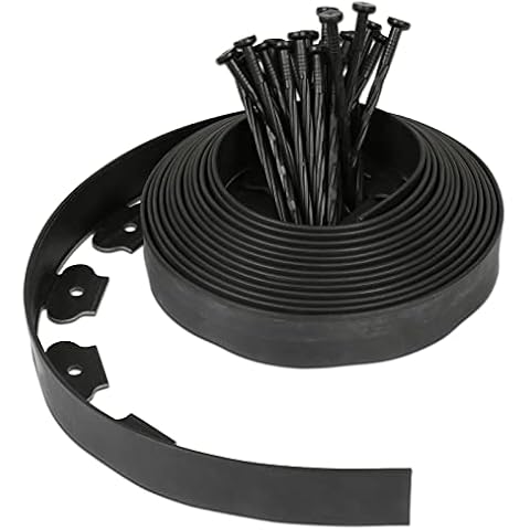 Ureprism Flexible Garden Edging, Plastic Lawn Edging Border Fence with 30 Strong Securing Pegs, Garden Outdoor Grass Lawn Path Edge, Black Flexible Flower Bed Edging - 10m Height 5cm Cover