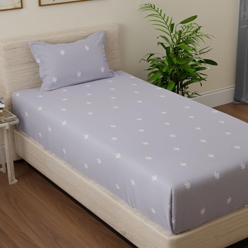 Image of Huesland by Ahmedabad Cotton 144 TC Cotton Elastic Fitted Bedsheet for Single Bed with 1 Pillow Cover | 36 x 78 inches