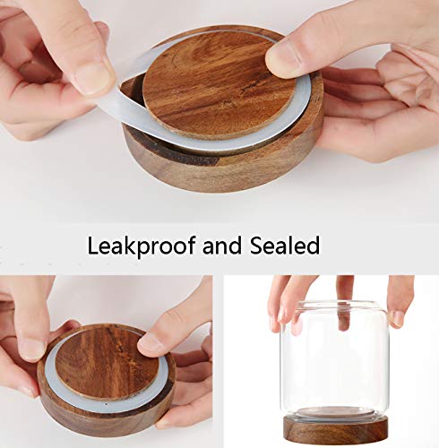 Tarro de almacenamiento de alimentos de vidrio de 32.1 fl oz/32 oz recipiente de vidrio transparente con sellado hermético, tapas de madera de acacia, recipiente de almacenamiento de alimentos para 4