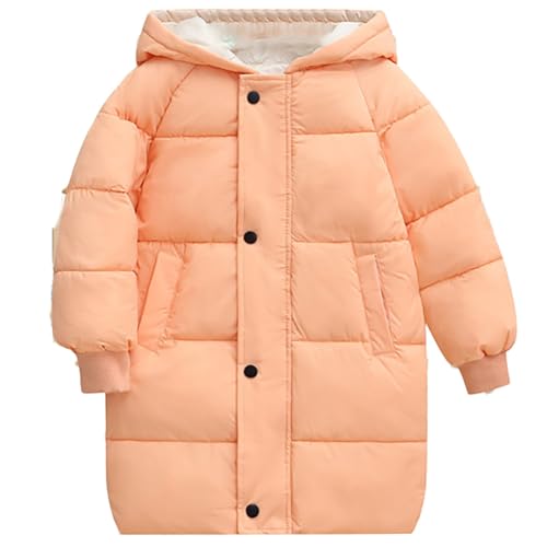 Little Girls Long Puffer Coat Kids Solid Heavyweight Down Bubble Coat Quilted Winter Coat with Hooded for 3-9 Years