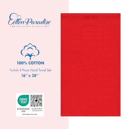 Cotton Paradise Hand Towels for Bathroom, 100% Cotton Turkish 4 Piece Hand Towel Set, Soft Absorbent Face Towels, Red Hand Towels