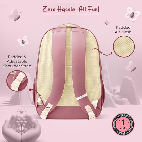 Image of Gear Grace 19 inch /40L Large Water Resistant School Bag | Casual Backpack | Daypack | Travel Backpack | Kids Bag for Boys /Girls (Pink - Cream)