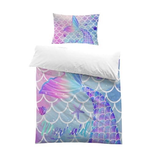 MUSOLE - Funda de edredón de 140 x 200 cm, 3D de princesa sirena, juego de cama individual de...