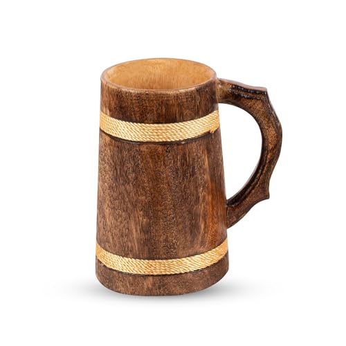 GoCraft Handgefertigter Holz-Bierkrug | Camping Reise Outdoor Becher für Männer | Tee Kaffee Tasse mit Griff | Craft Krug Trinkkrug