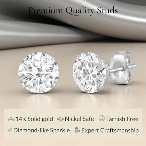 14k Gold Solitaire Round Cubic Zirconia CZ Stud Earrings for Women & Men with 14k Gold Butterfly Push Backings | 4MM-8MM with Gift Box2