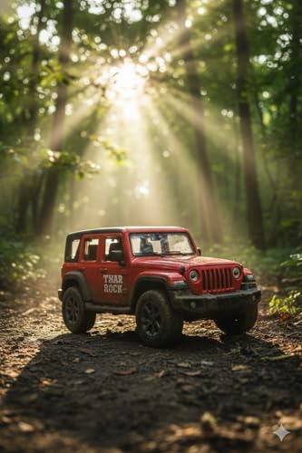 Image of Pull Back Thar Rock Jeep Toy Car for Kids | Metal Body SUV with Opening Doors, Lights & Sound | Off-Road Die-Cast Vehicle Toy for Boys & Girls