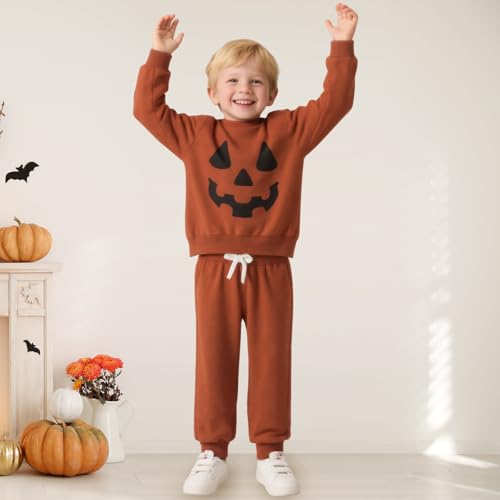 Kleinkind Baby Jungen Kleidung Halloween Baby Junge Outfit Smiley Gesicht Print Langarm Sweatshirt und Hose Kleinkind Jungens Herbst Winter Outfits Kleinkinder Jungens Halloween Kostüm 18-24 Monate