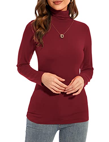 Image of Womens Long Sleeve Turtleneck T-Shirts Casual Lightweight Slim Fit Cozy Base Layer Top