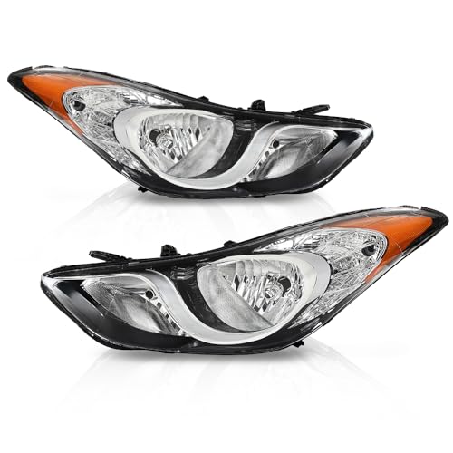 PIT66 Headlight Assembly Fit for Hyundai Elantra 2011 2012 2013 Front Headlamp Clear Lens Chrome Housing Amber Reflector Passenger and Driver Side faros delanteros