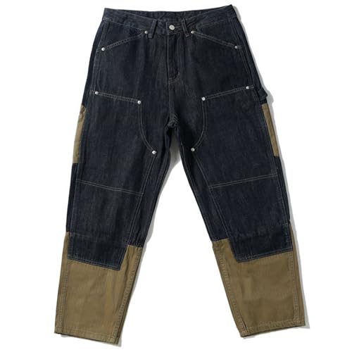 XYXIONGMAO Men's Hip Hop Patchwork Denim Vintage Techwear Washed Streetwear Joggers Multi-Pocket Sweatpants Cargo Pants4