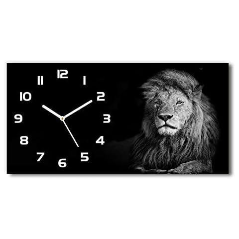 Tulup Glass Wall Clock 23.62x11.81 inch / 60x30cm Decoration Picture Image Wall Art Modern Decoration Kitchen Bedroom Living Room Silent - White - Lion Cover