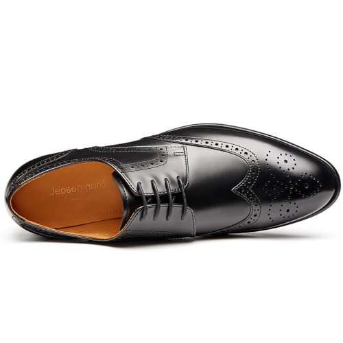 Image of Men's Dress Shoes, Genuine Leather Black Wingtip Oxford Shoes for Men, Brogue Lace Up Formal Business Wedding Derby Shoes