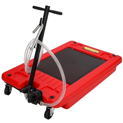 Image of 20 Gallon Oil Drain Pan Oil Drain Tank with 12V Electric Pump, 76L Low Profile Oil Drain Pan, Oil Change Pan with T Foldable Hand and Wheels, 8FT Hose Oil Drain Cart (Hand Pump-20 Gallon-Red-PP)