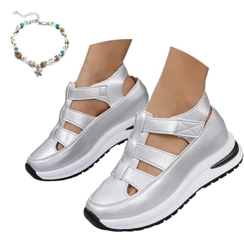 Women'S Plus Size Hollow Out Casual Sandals,Closed Toe Platform Height Boosting Sandal,Summer Sandals with Arch Support