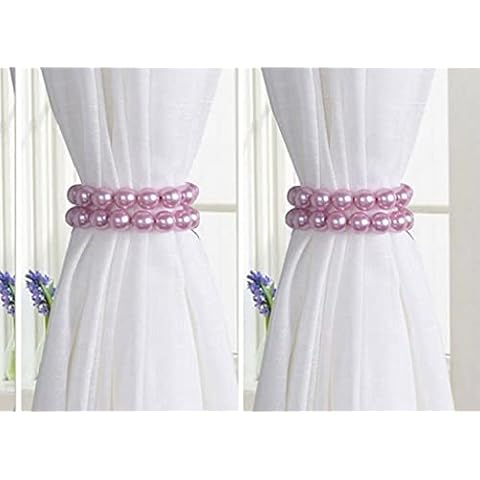 INJOY HOME DECOR Elegant Pearl Style Magnetic Curtain Tieback Home Decoration Curtain Holdback Bedroom Curtain Holder Buckles Curtain Clips Living Room Decals Curtain Holdbacks 2PCS (Pink) Cover