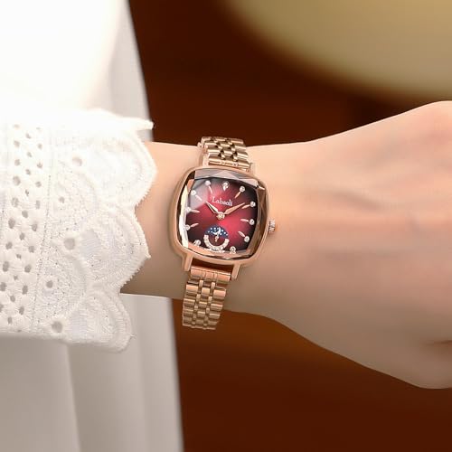 Image of LONGBO Labaoli Women Stainless Steel Watches Analog Rose Gold Band and Square Dial Women's Watch for Girls &Miss & Ladies Diamond Studded with Stylish Watches Waterproof | Gift for Wife | Gift for Sister