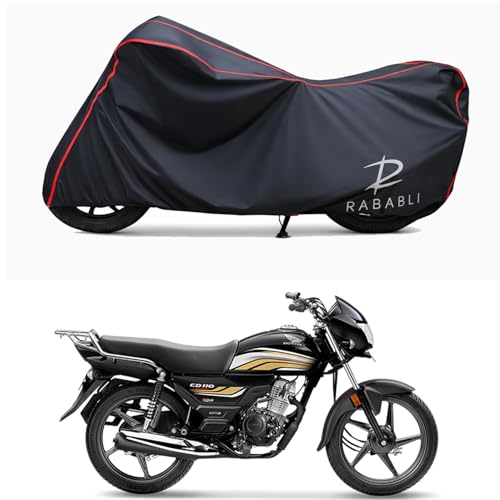 Image of Waterproof Bike Body Cover Compatible for | Honda CD 110 DLX BS6 | Taffeta Fabric, Red Piping Design, Bottom Elastic Fit | Dustproof, Sun UV & Rain Protection for All Bikes