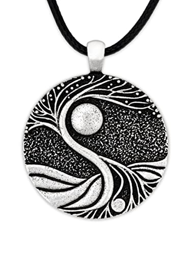 HAQUIL Tree of Life Necklace, Vintage Antique Tree of Life Moon Pendant, Faux Leather Cord, Vintage Jewelry Gift for Women