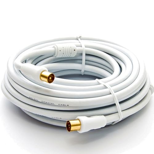 Premium X 10m Antennenkabel TV Anschlusskabel HDTV Full HD 4K Koaxial-Kabel - Vollmetall-Stecker auf IEC-Buchse für digitales Fernsehen und Radio - DVB-T/T2 DVB-C DVB-S/S2 - Weiß