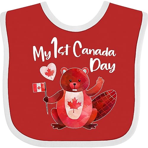 inktastic My 1st Canada Day with Red and White Maple Leaves Baby Bib
