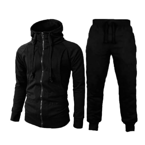 Generisch Jogging Anzug Herren Weich Sweat Suit Trainingsanzug Winter Sportbekleidung Warm Pullover & Sporthosen Baumwolle Sweatpullover Laufhose Set Casual Tracksuit (G1-Schwarz, S)